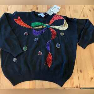 NWT Vintage Bonnie Evans Black/Colorful Sparkle Bow Sequins Size 42/22w Modern L